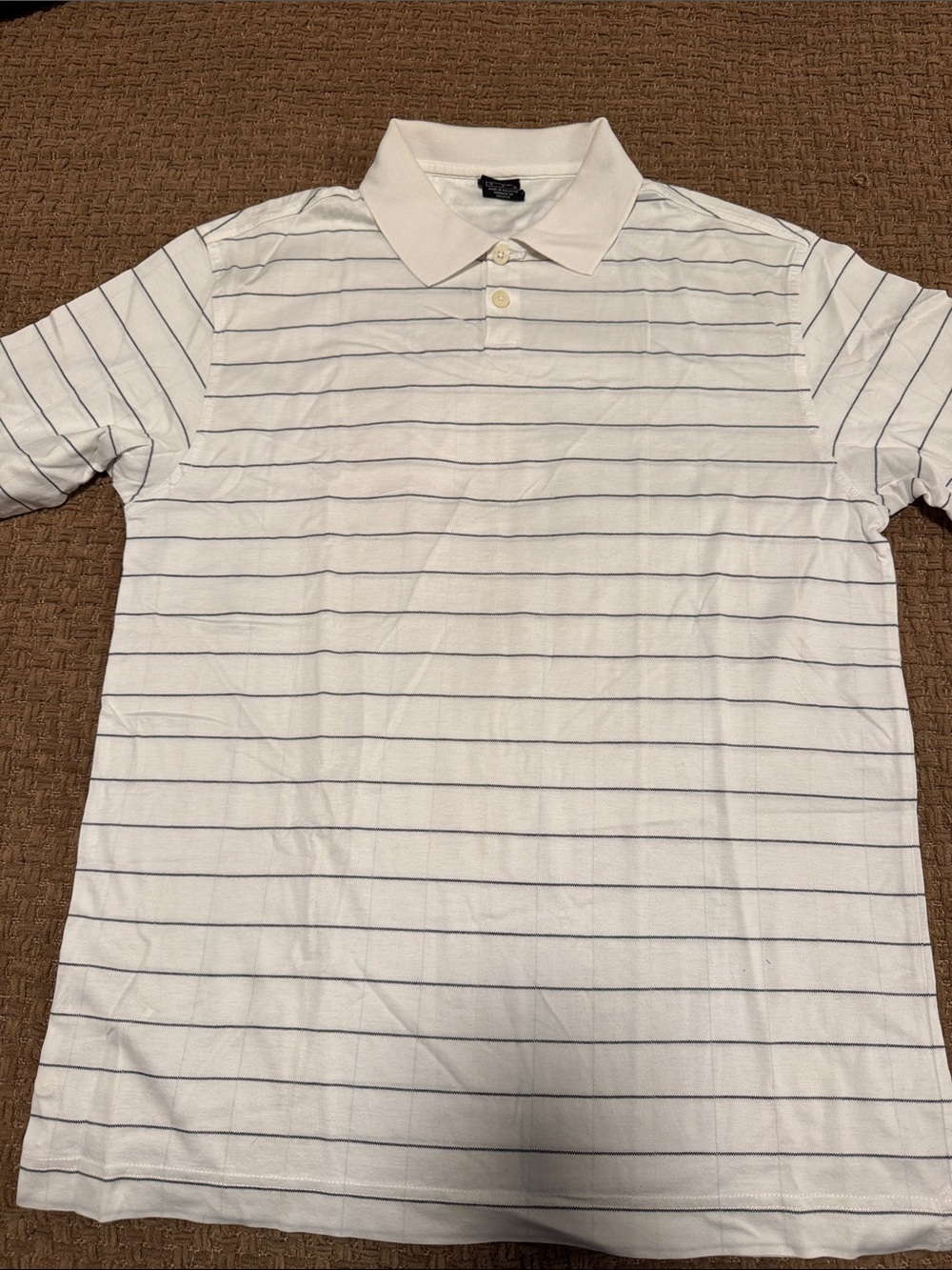 Vintage Nike eWhite Polo with Thin Navy Stripes